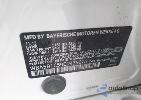 2014 BMW 535I from USA, damaged, VIN WBA5B1C59ED479075